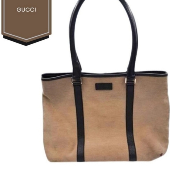 AUTH Gucci Tan and Black Tote Bag. **NEEDS SOME LOVE. - Picture 1 of 8